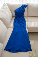 Vestido Sirena Azul Rey | Un Hombro con Lazo y Drapeado cod.V447