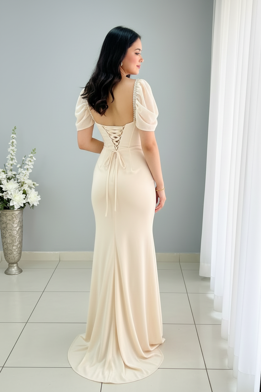 Vestido Champagne Corset Manga Globo cod.V416
