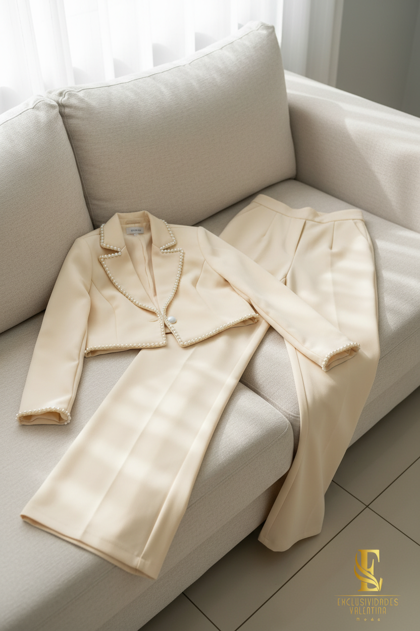 Conjunto Crema Blazer Perlas Palazzo cod.C327