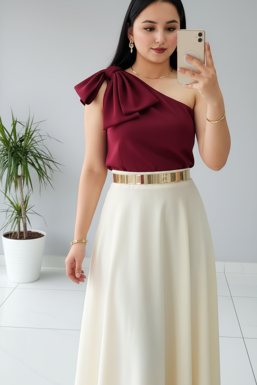 Conjunto Vino y Crema Un Hombro cod.607