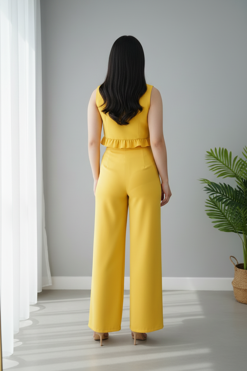 Conjunto Amarillo Mostaza Top Volante Pantalón Palazzo cod.C0031