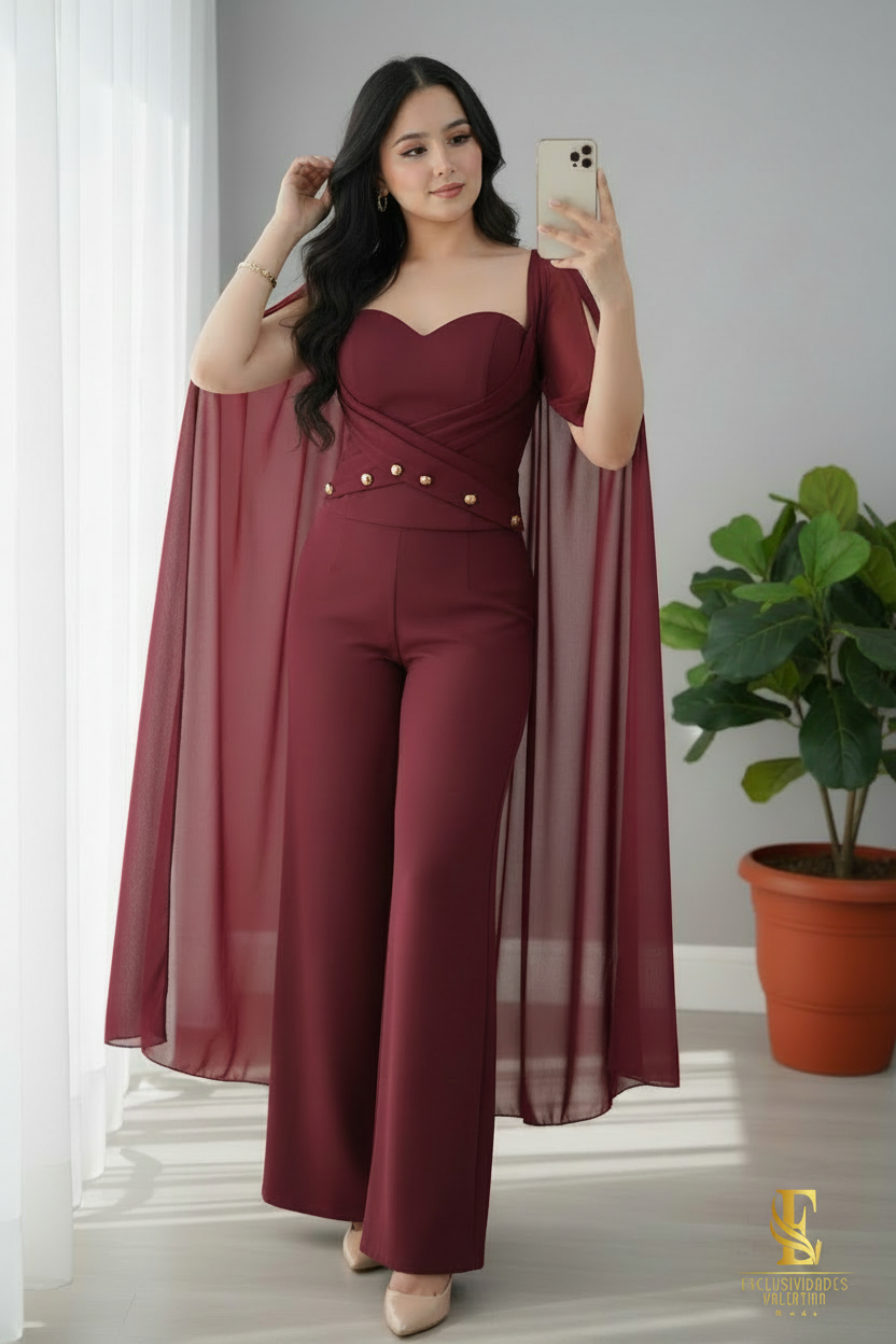 Jumpsuit Vino con Capa de Gasa cod.0026