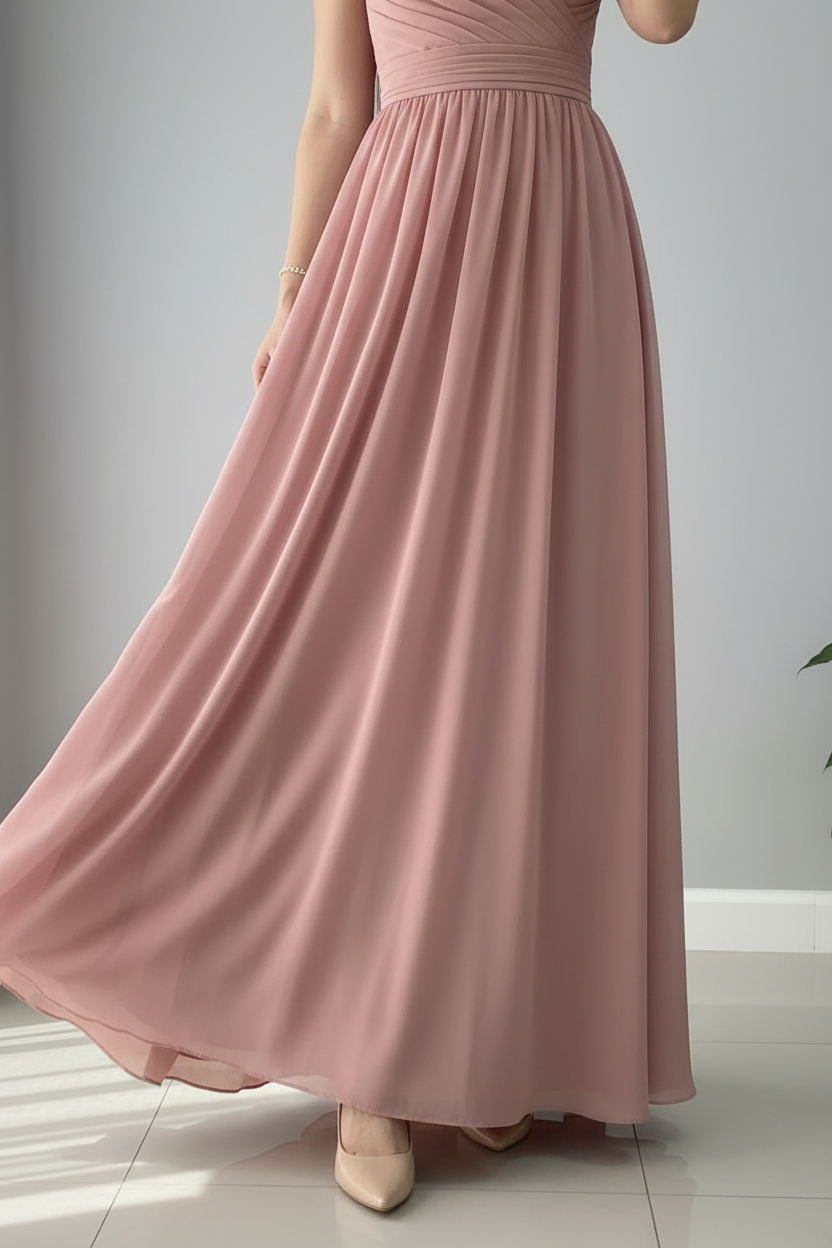 Vestido Rosa Palo — Un Hombro con Flores 3D y Falda A-Line cod.V627
