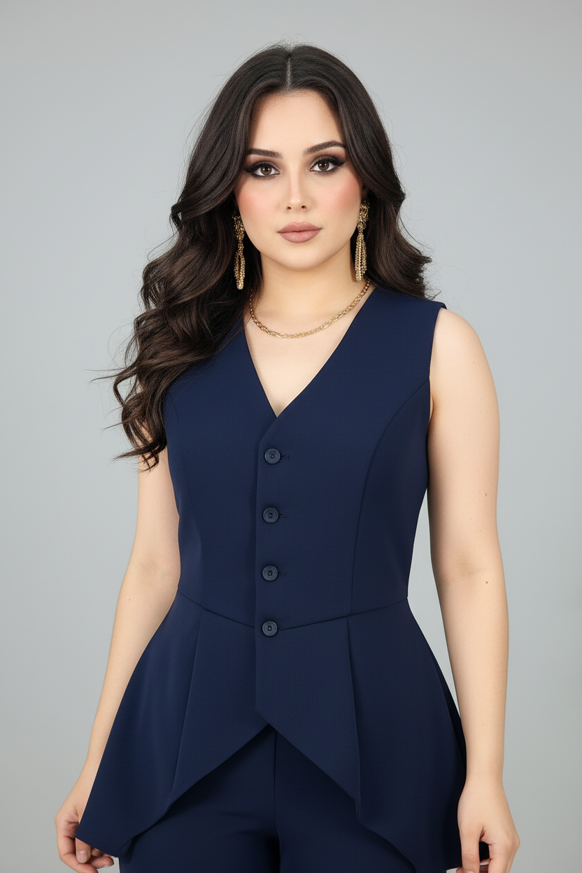 Conjunto Navy Chaleco Peplum & Palazzo cod.567