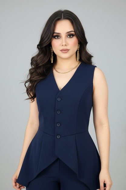 Conjunto Navy Chaleco Peplum & Palazzo cod.567