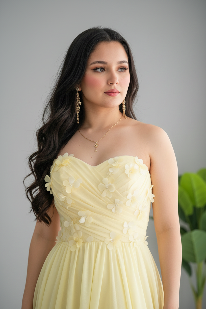 Vestido Amarillo Pastel con Flores D cod.V634
