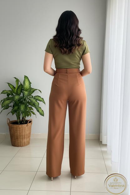 Conjunto 2 Piezas Top Verde Oliva Rosa 3D y Palazzo Terracota cod.00137