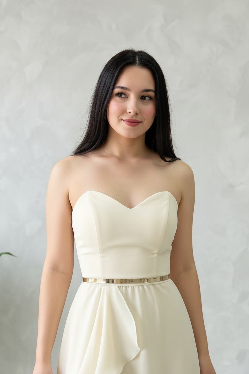 Vestido Formal Crema con Volantes cod.494