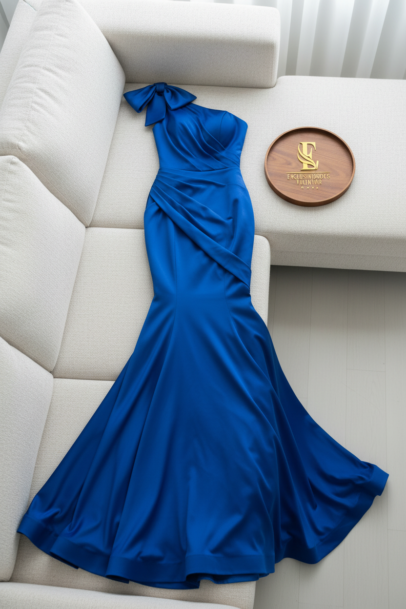 Vestido Azul Rey Un Hombro Lazo cod.0014