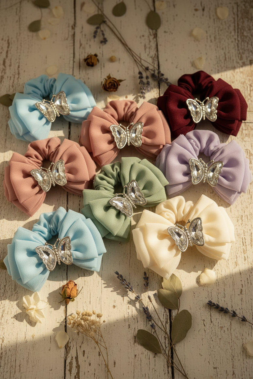 Scrunchie Lazo con Broche Mariposa de Cristal cod.01