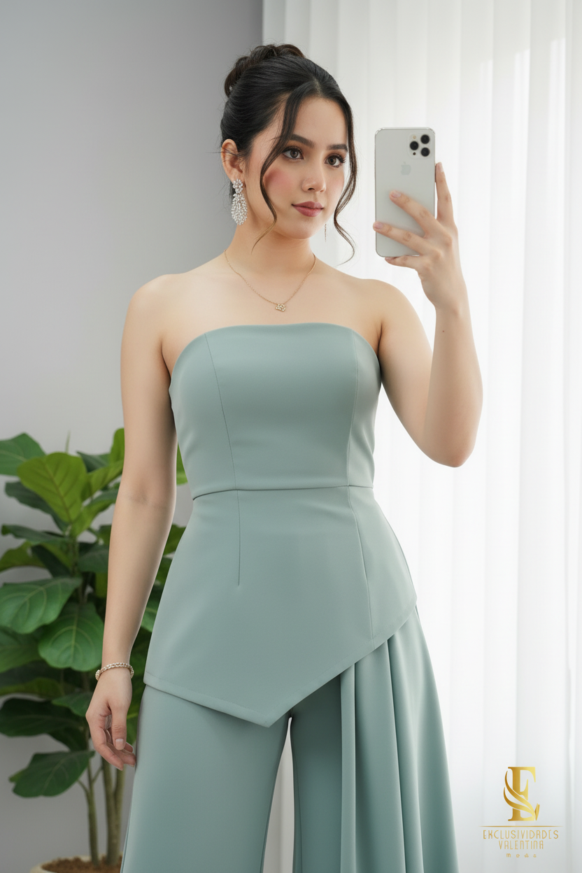 Conjunto Verde Sage Peplum Drapeado 2 Piezas cod.914