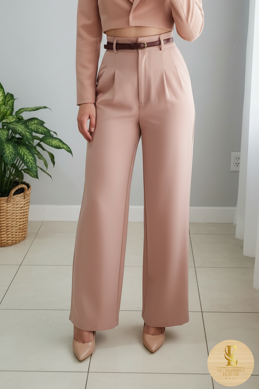 Conjunto Nude Rosado Blazer Crop Rosa 3D Pantalón Palazzo cod.00110