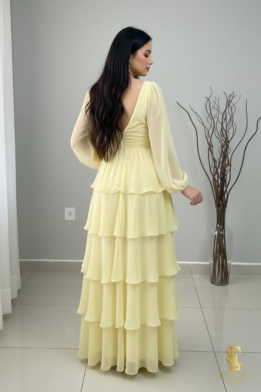 Vestido Amarillo Volantes cod.V324
