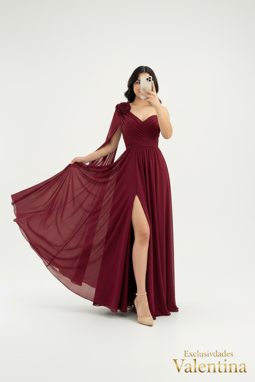 Vestido Borgoña · Rosa 3D Cod.V260