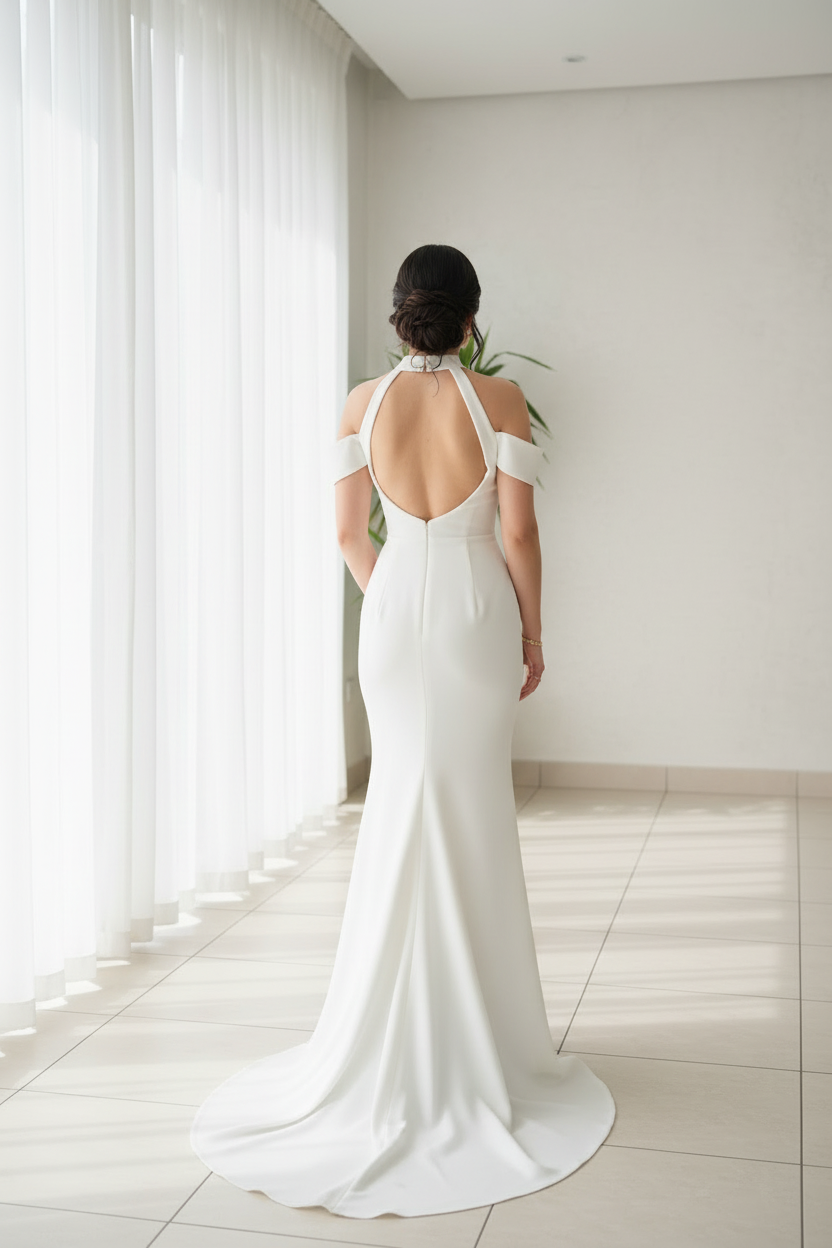 Vestido White Halter Cold-Shoulder Sirena cod.571