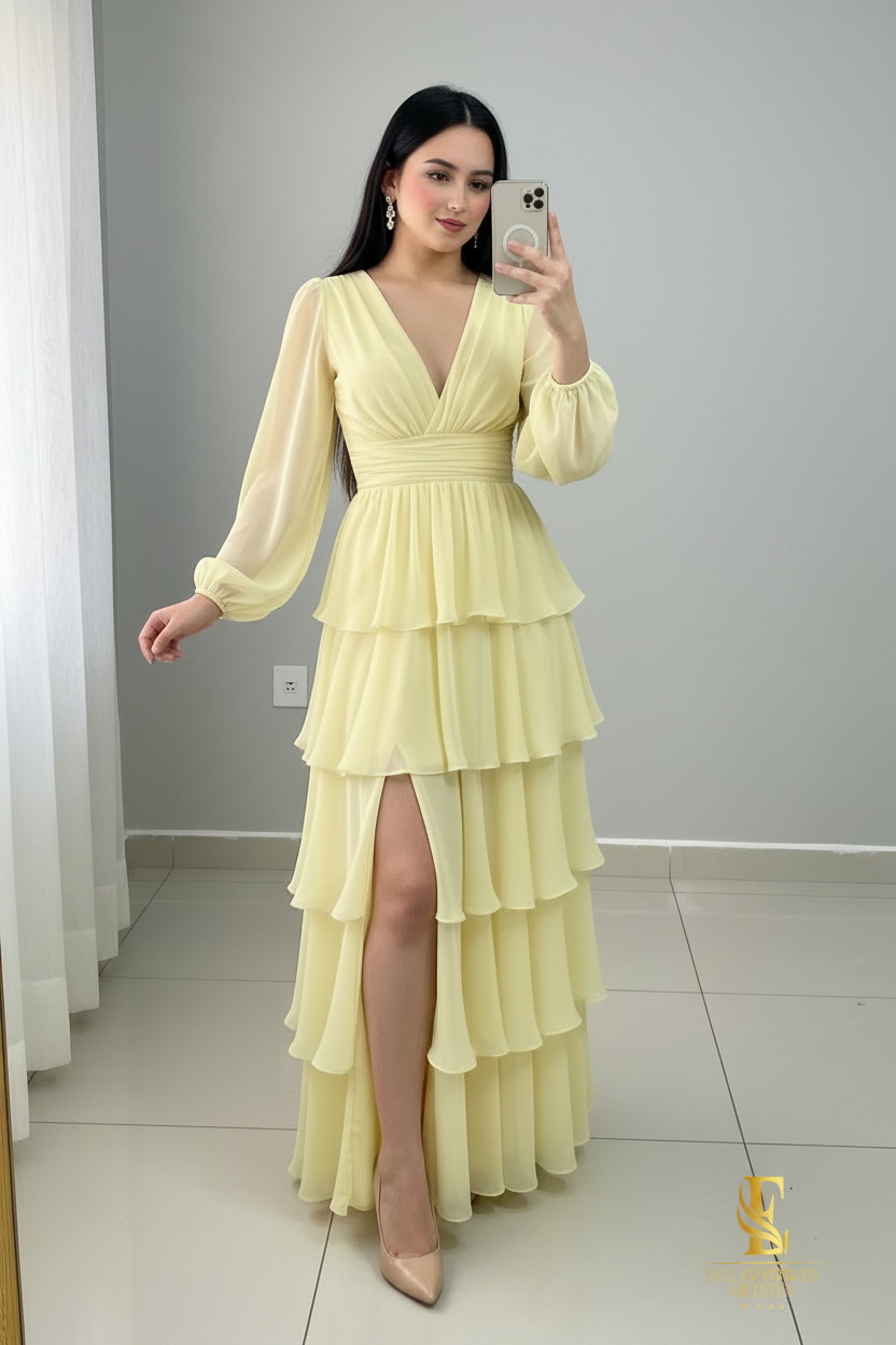 Vestido Amarillo Volantes cod.V324