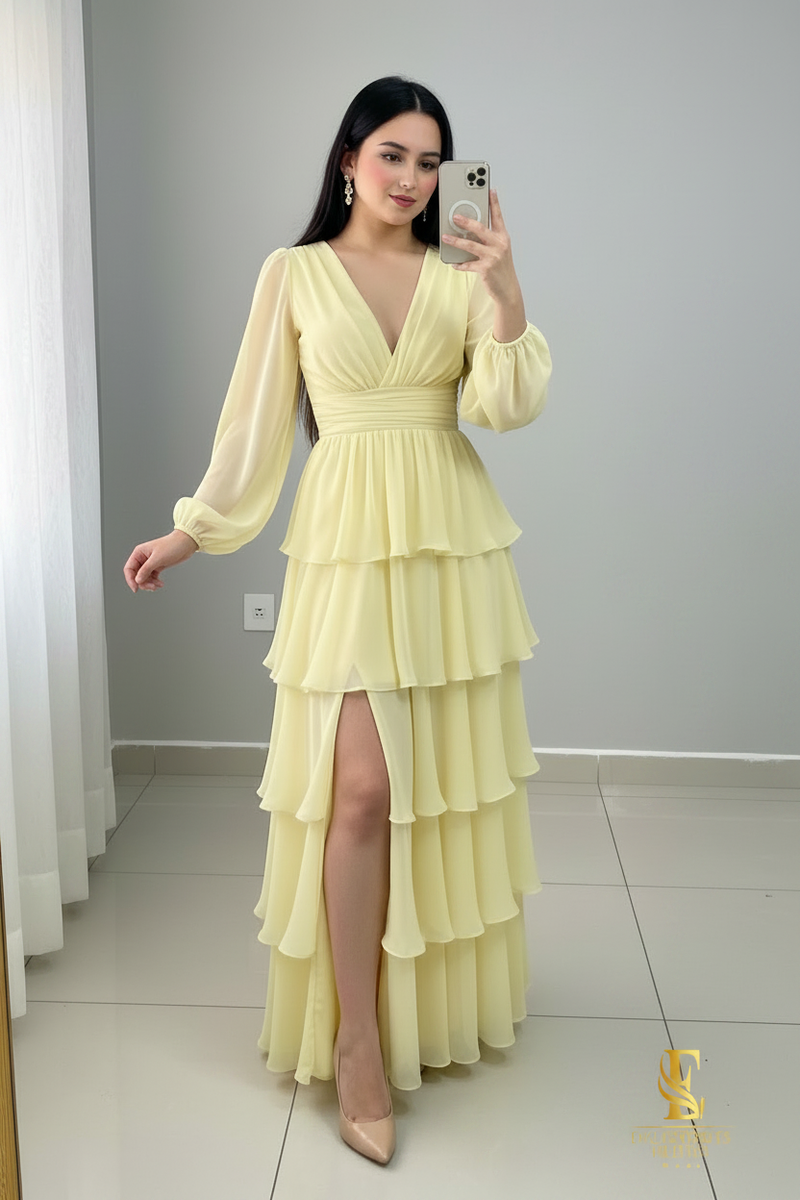 Vestido Amarillo Volantes cod.V324