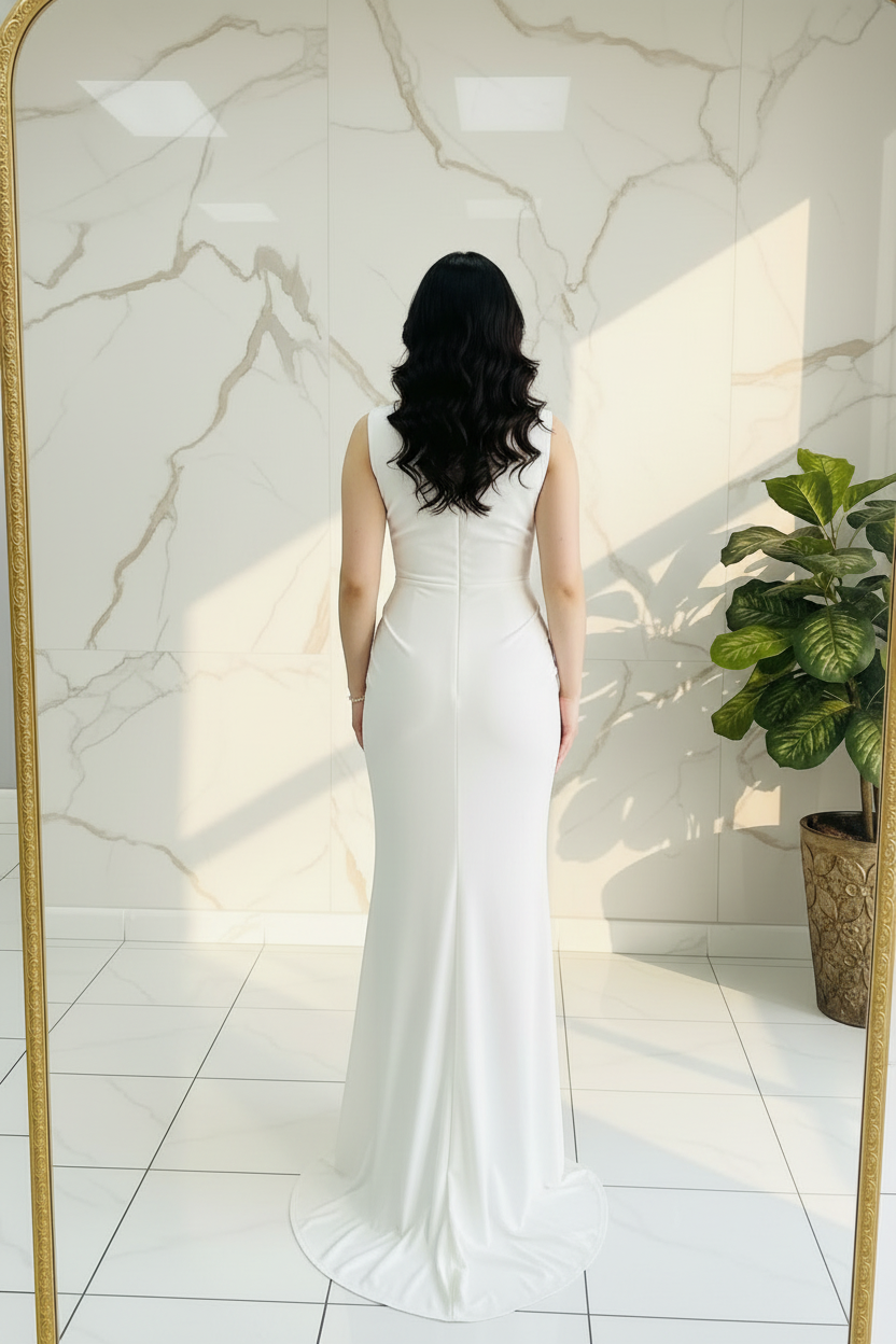 Vestido Blanco Cruzado Drapeado cod.603