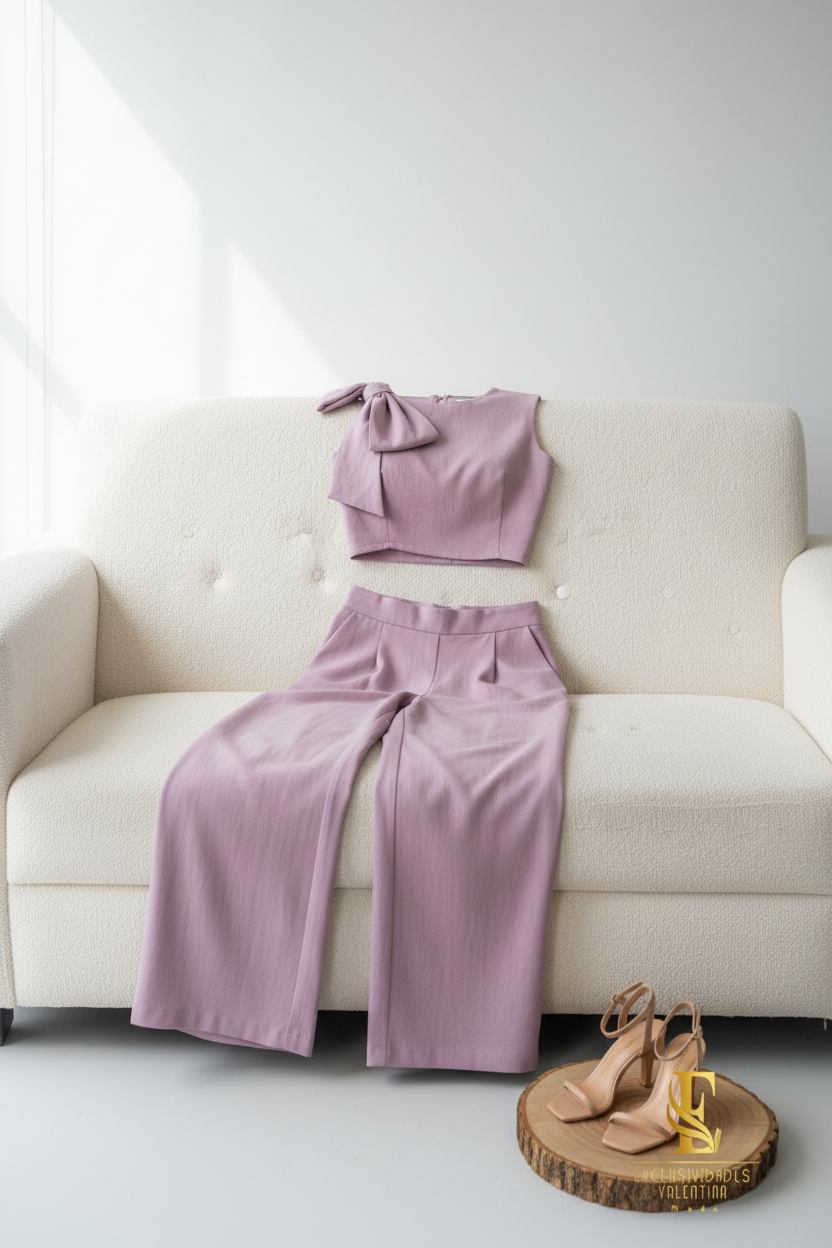 Conjunto Lilac Bow Crop & Palazzo cod.573