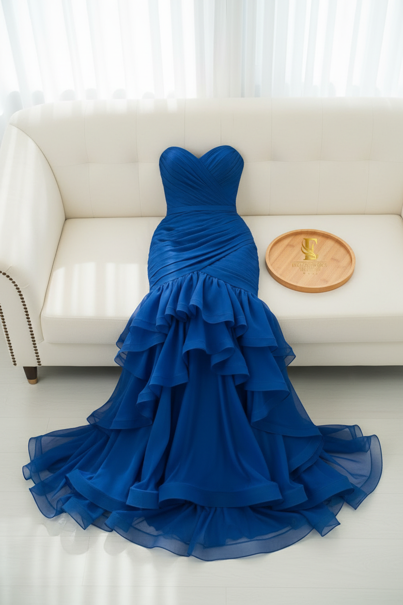 Vestido Azul Royal Sirena Volantes cod.008