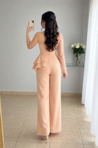 Enterizo Melocotón Tul Perlas Manga Larga Peplum Pantalón Recto cod.E0002