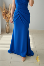 Vestido Sirena Azul Rey | Un Hombro con Lazo y Drapeado cod.V447
