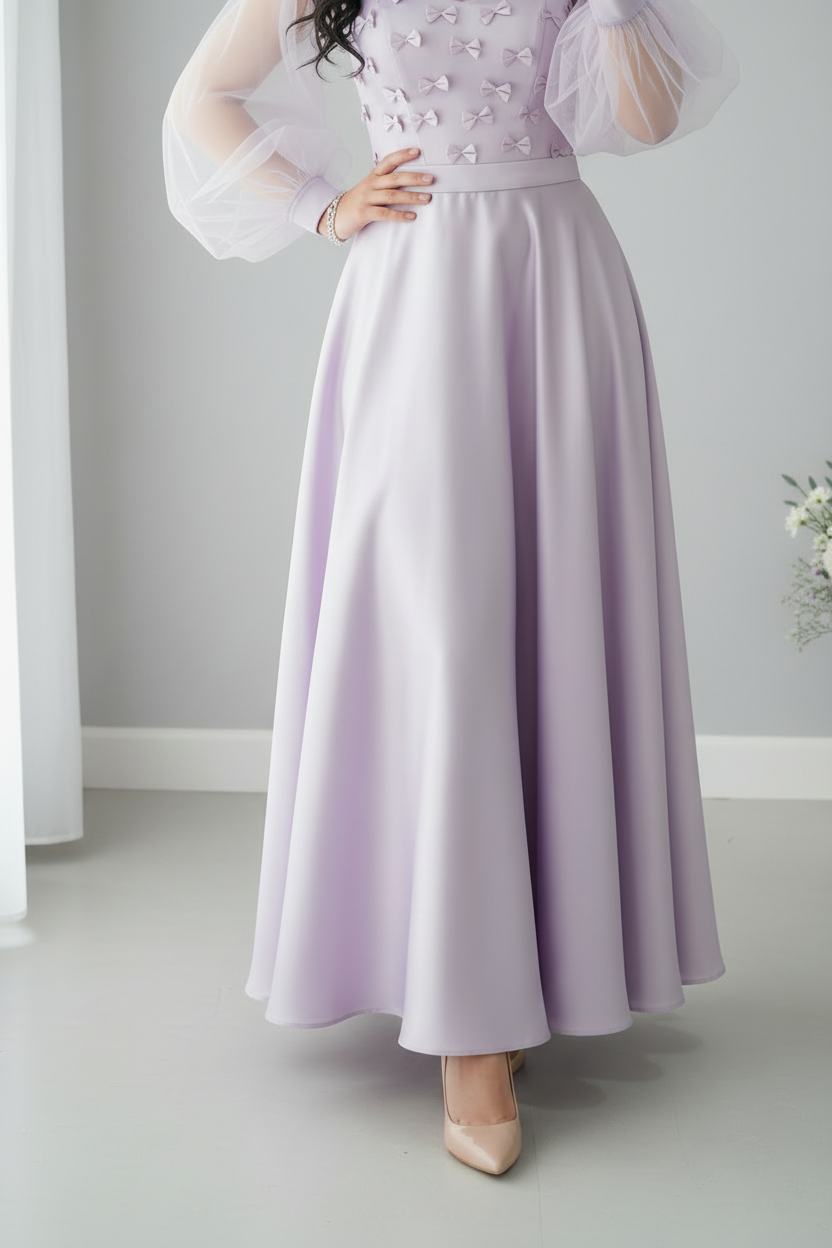 Vestido lila lazos 3D manga tul C.1930