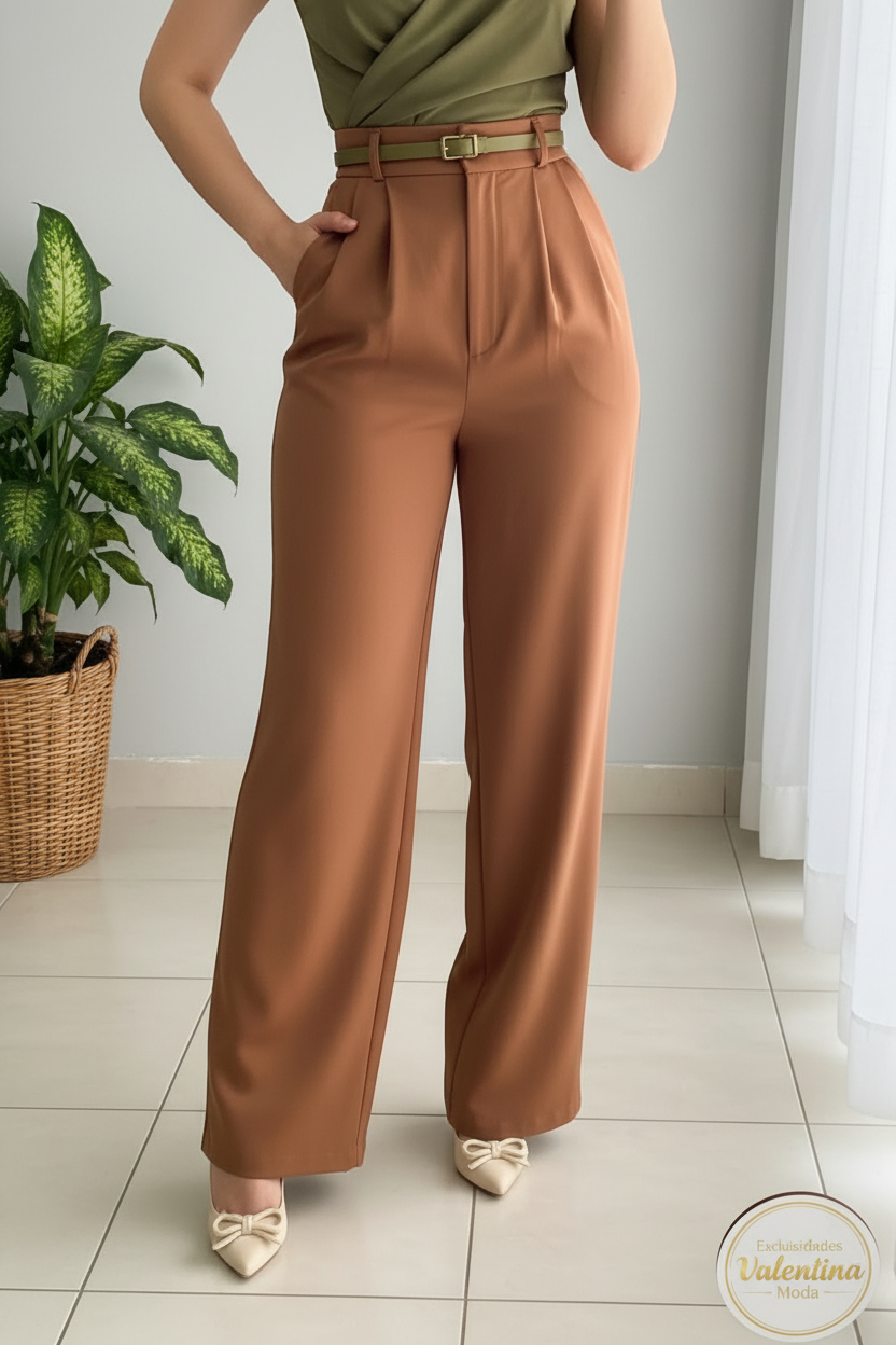 Conjunto 2 Piezas Top Verde Oliva Rosa 3D y Palazzo Terracota cod.00137