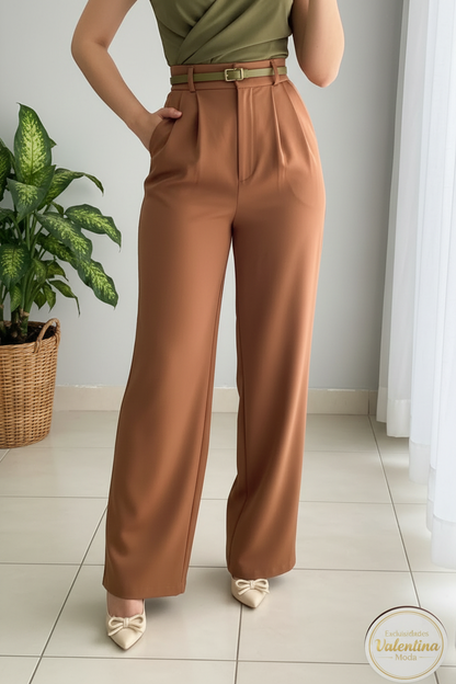 Conjunto 2 Piezas Top Verde Oliva Rosa 3D y Palazzo Terracota cod.00137