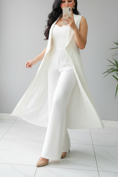 Conjunto White Duster – Top Sweetheart + Chaleco Largo + Pantalón cod.671