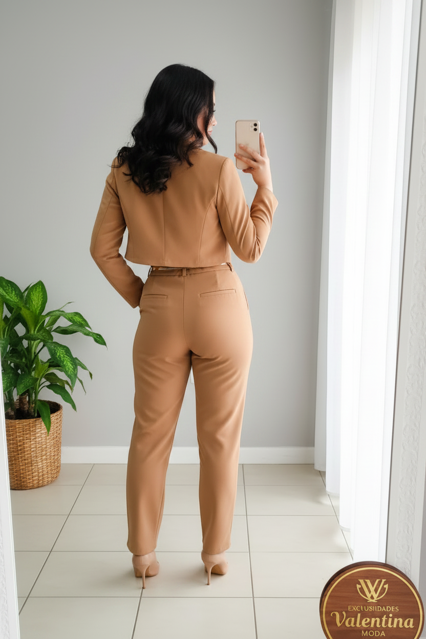 Conjunto Blazer Camel y top blanco cod.00148