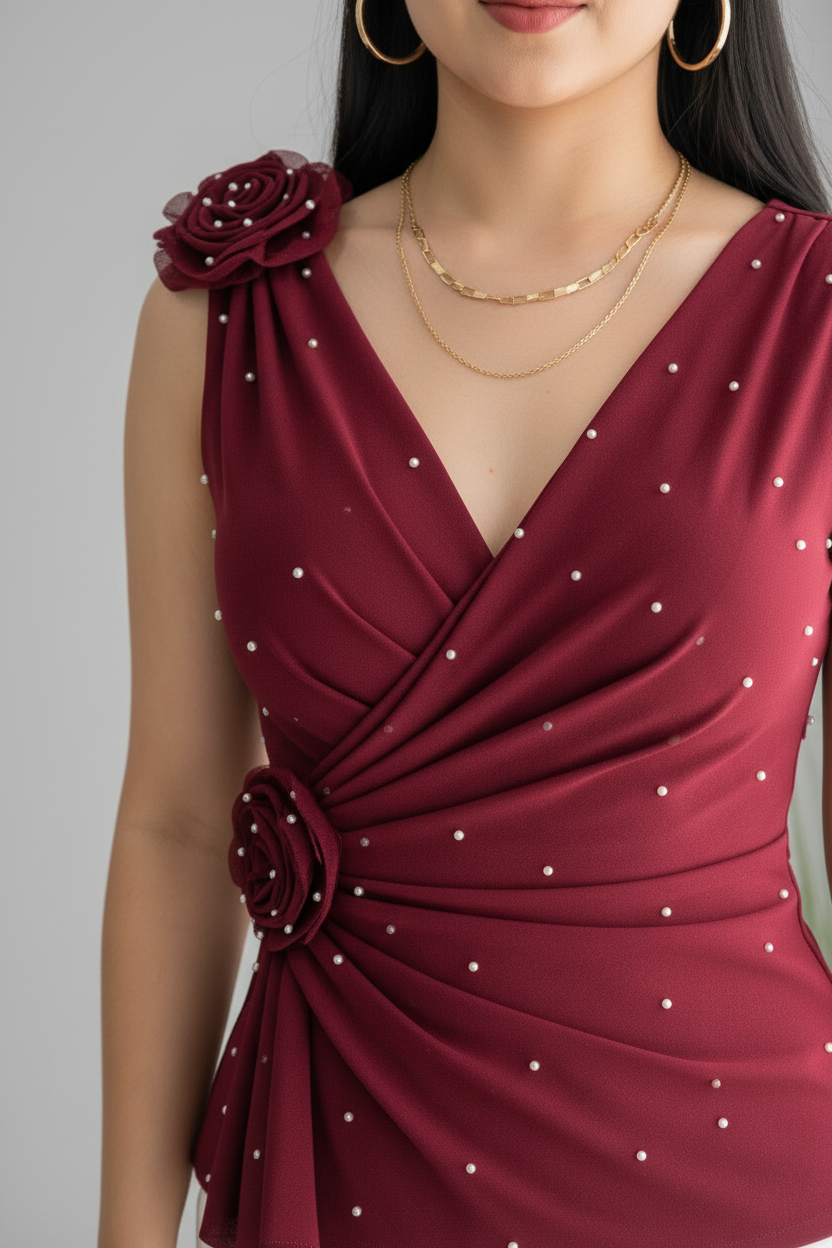 Conjunto Vino — B. Cruzada con Perlas +  P. Blanco cod.C617