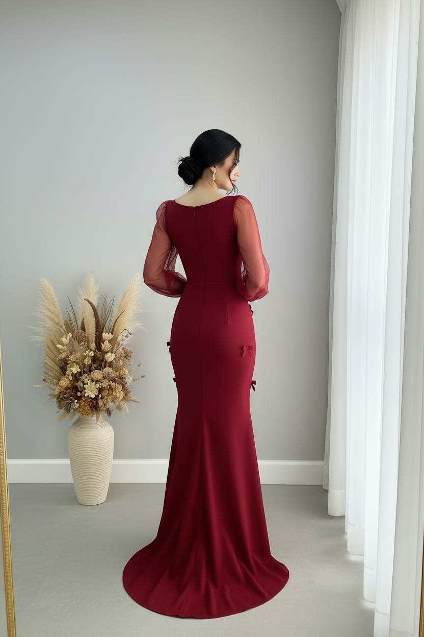 Vestido Vino Lazos Tul cod.V413