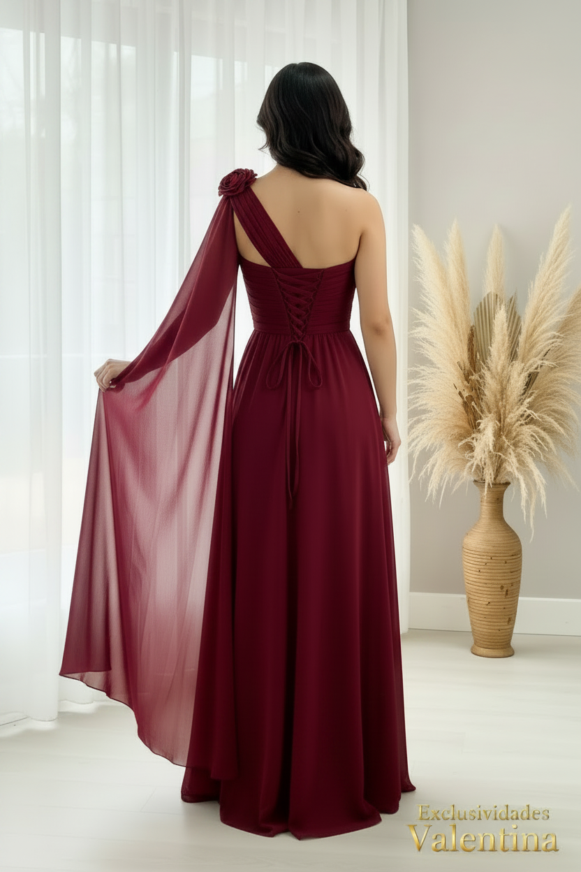 Vestido Borgoña · Rosa 3D Cod.V260