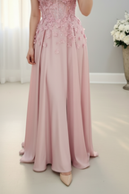 Vestido Largo Rosa Palo Corsé Encaje Floral Flores 3D cod.V1000