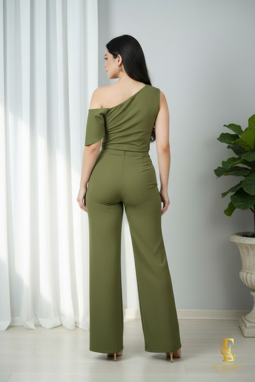 Conjunto Verde Olivo — Blusa Rosa & Palazzo cod.0027