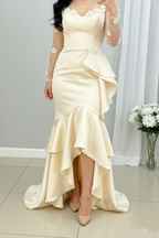 Vestido Novia Ivory Sirena Volantes y Mangas Encaje con Flores cod.V0029