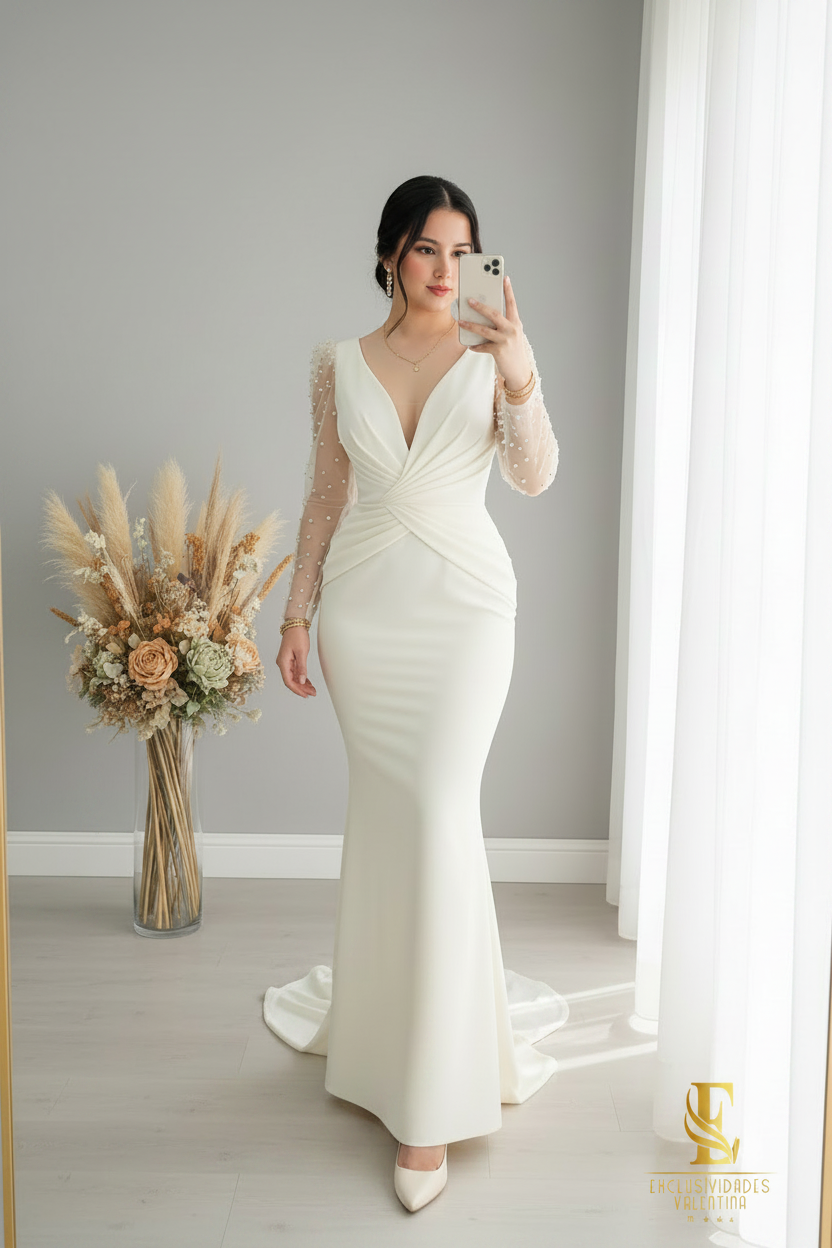 Vestido Sirena Ivory Perlas cod.V395