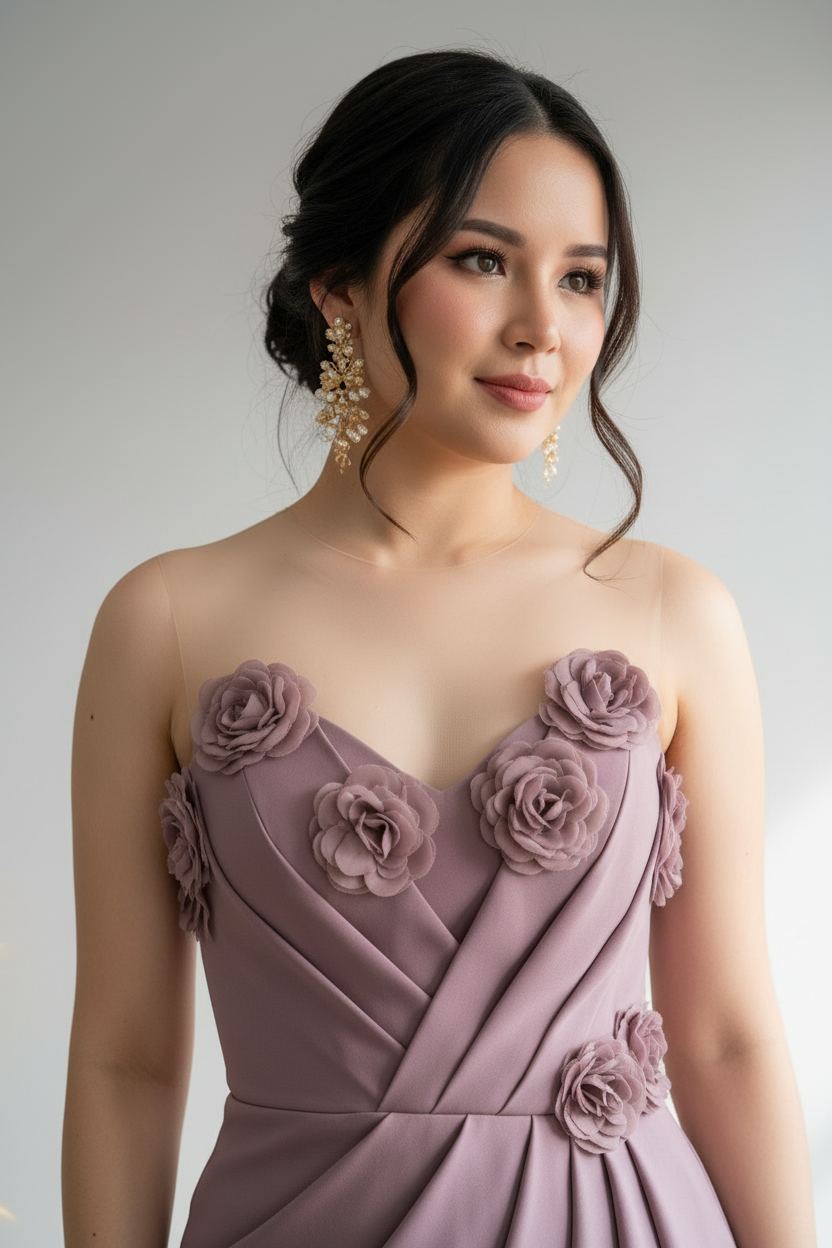 Vestido Corset Lila Rosas 3D