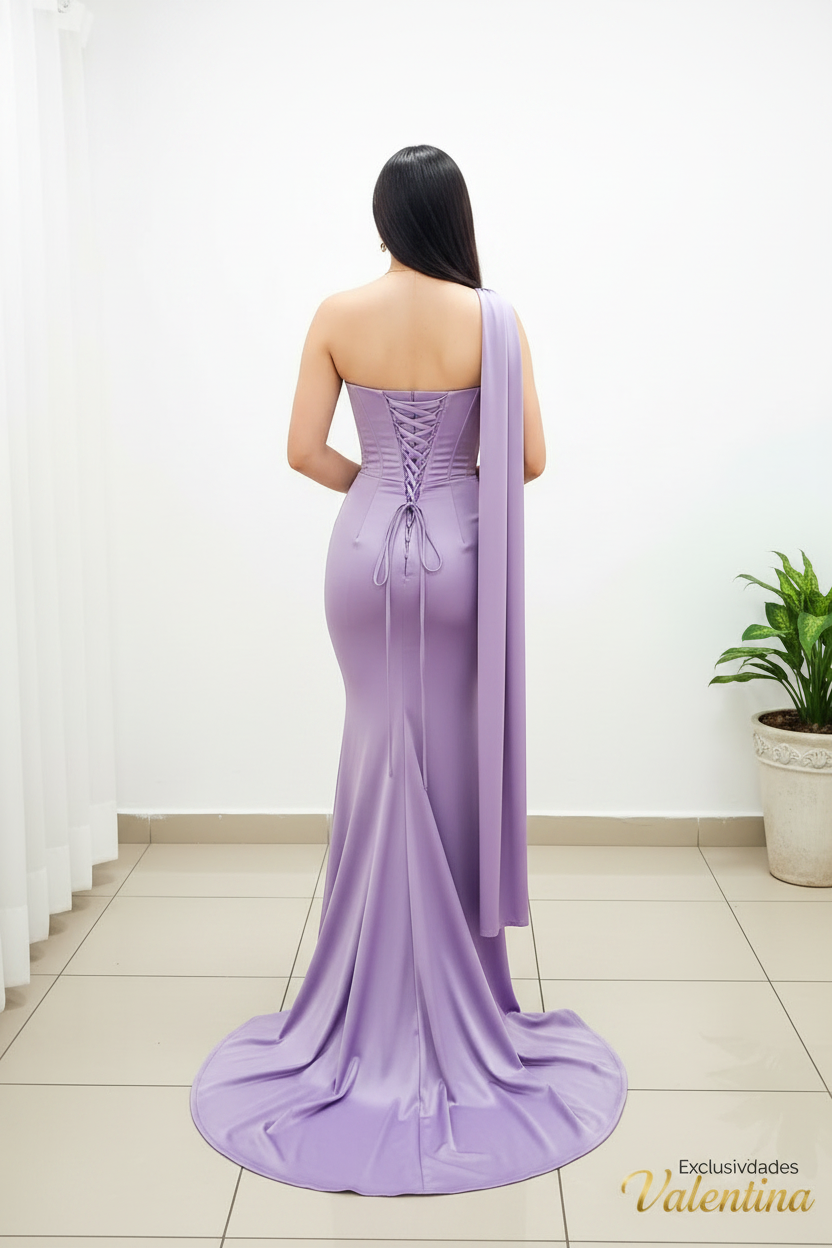 Vestido Lila · Sirena Satén con Estola cod.V268