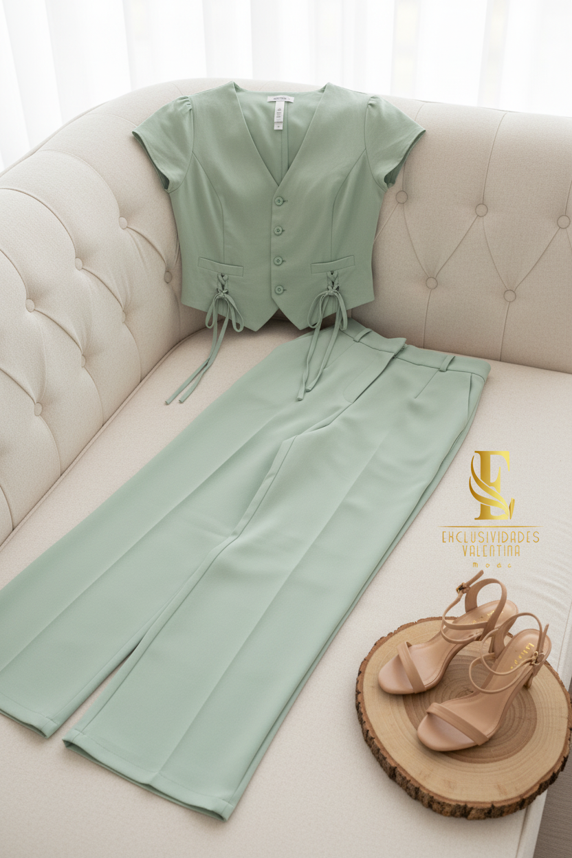 Conjunto Sage Vest Lace-Up & Palazzo cod.575