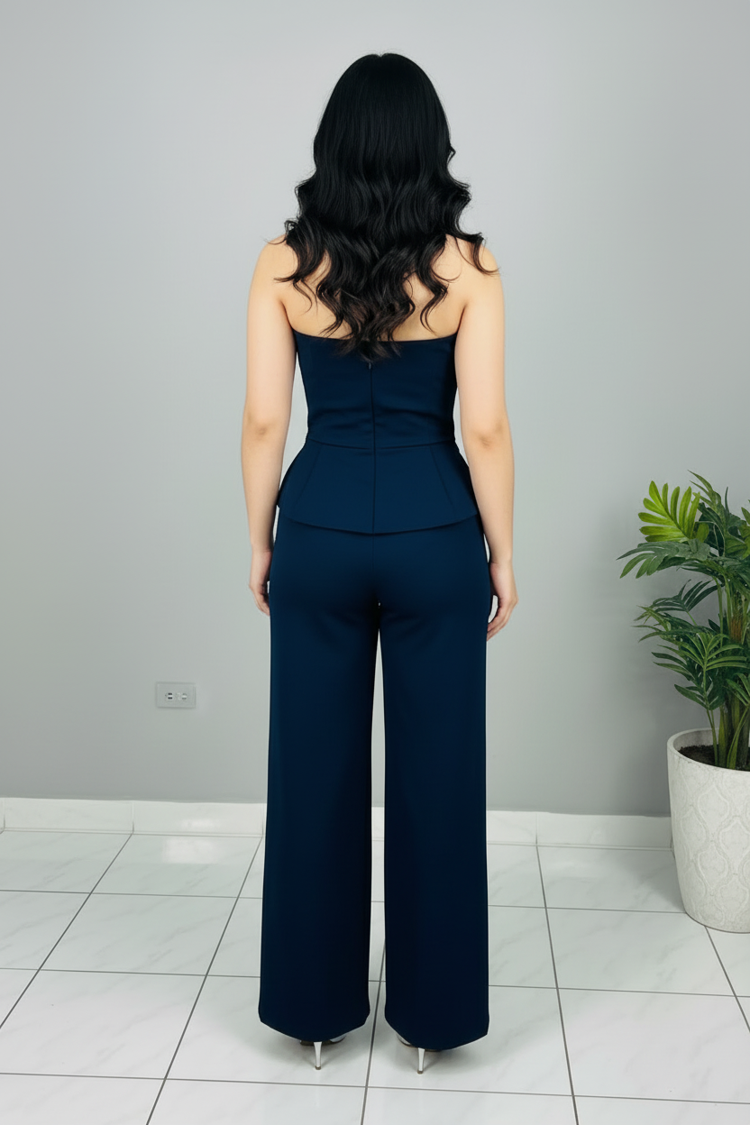 Conjunto Navy Bow Heart & Palazzo cod.562