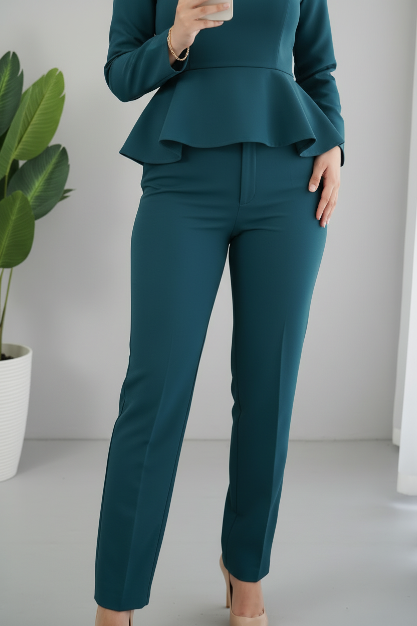 Set Teal Blus Peplum con Pantalón Recto Exclusivo cod.803