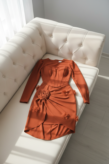 Vestido Corset Terracota Rosa 3D