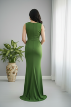Vestido Verde Esmeralda Sirena Sin Mangas Drapeado Cruzado cod.V0036