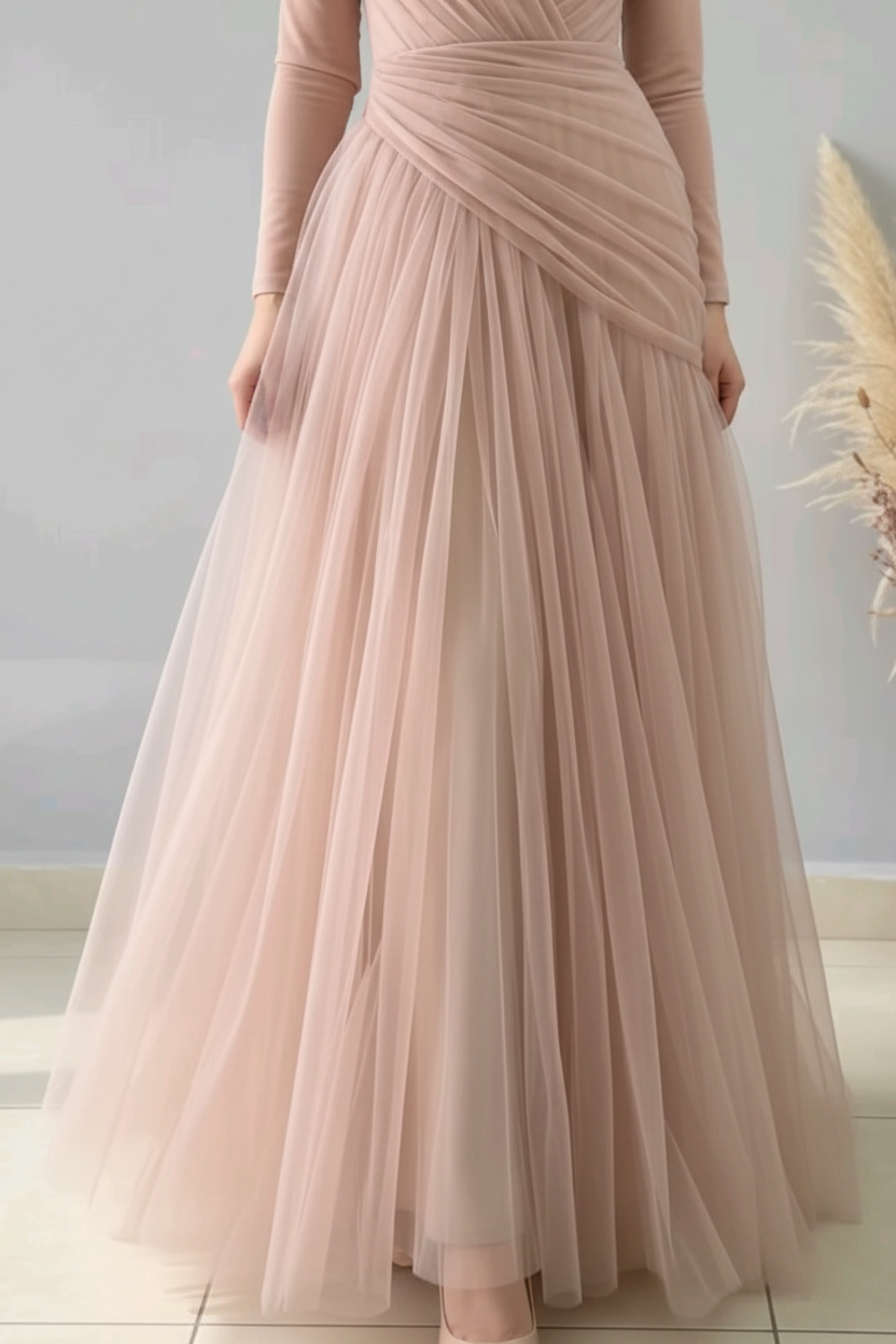 Vestido Rosa Palo Tul Escote V Cruzado cod.V0014
