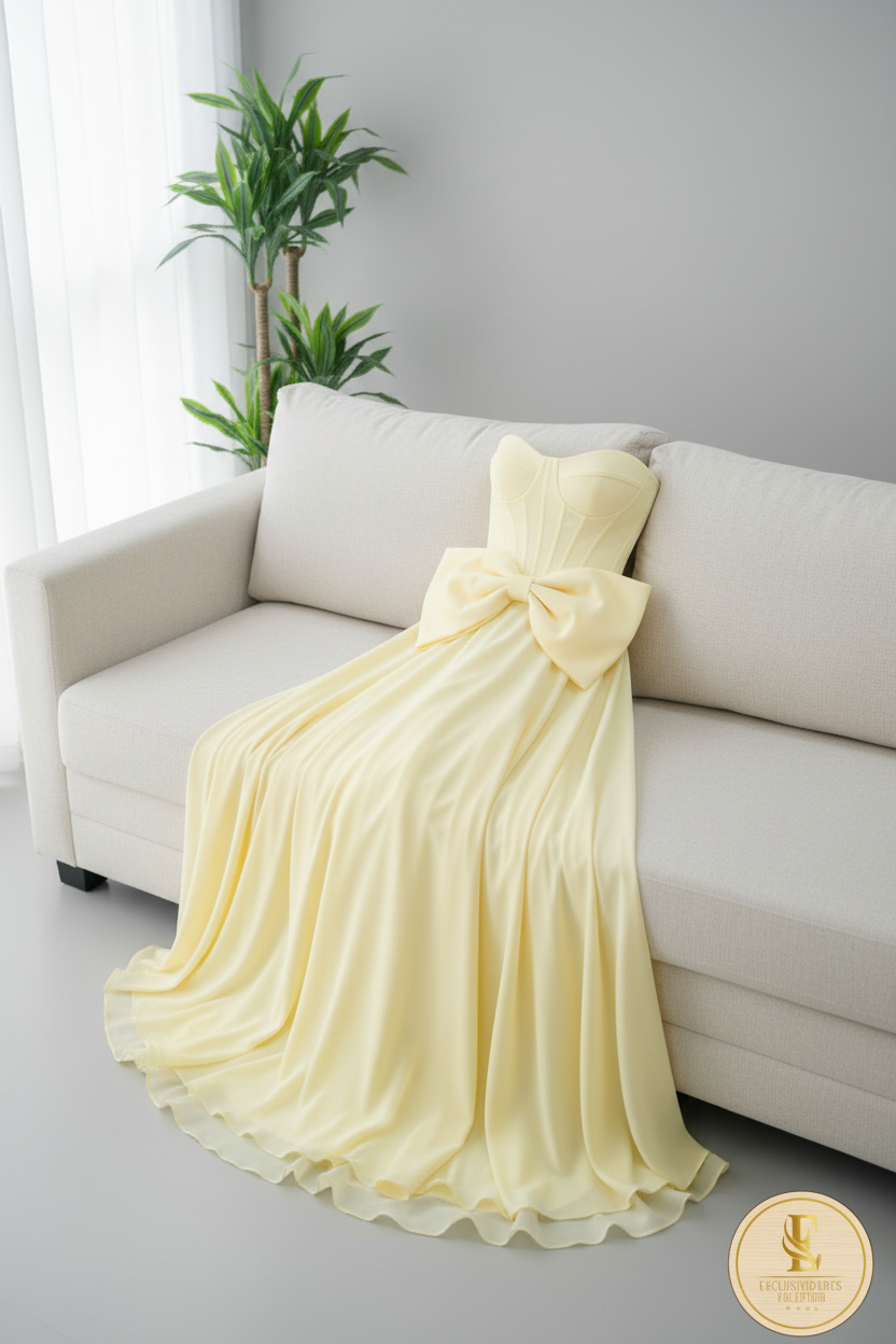 Vestido Amarillo Pastel Corset con Lazo cod.709