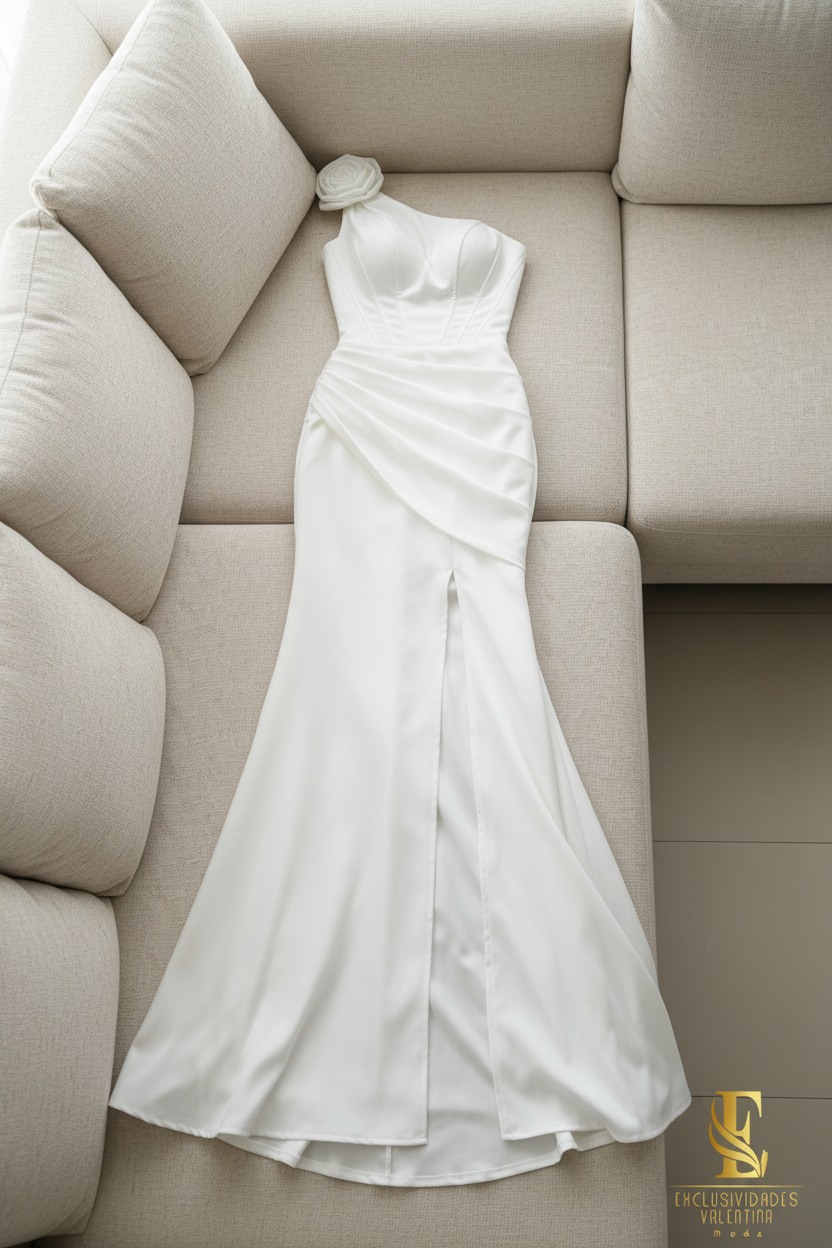 Vestido Blanc One Shoulder Rose Sirena cod.V225