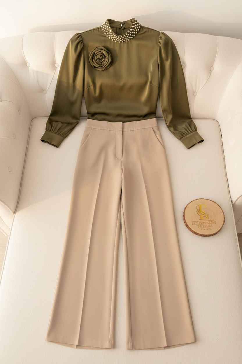 Conjunto Dos Piezas Verde Oliva & Beige  cod.877
