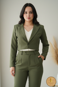 Conjunto Verde Olivo Blazer Crop Pantalón Pinzas Tiro Alto cod.00114